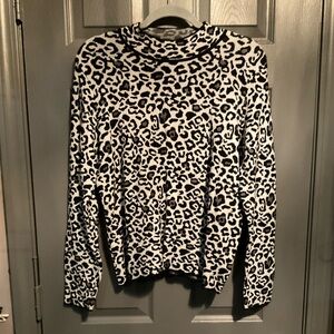 Renuar large black and cream leopard print mock neck sweater